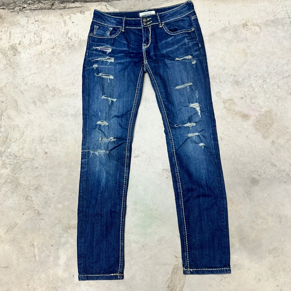 Vigoss Tomboy Skinny Jeans Denim Dark Wash Distressed Ripped Juniors Size‎ 3